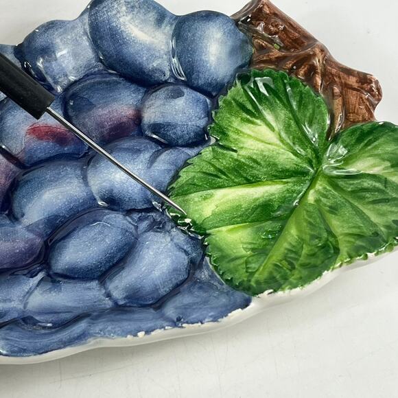 Vintage Italian Majolica Asparagus Grape Ceramic Serving Dish Set Hand Painted​ - Picture 11 of 13